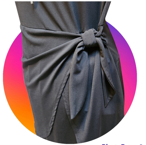 HALSTON Little Black Dress Faux Wrap Bow Detail - Picture 3 of 8